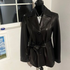 Ellen Tracy Mid length Leather Jacket, sz Medium